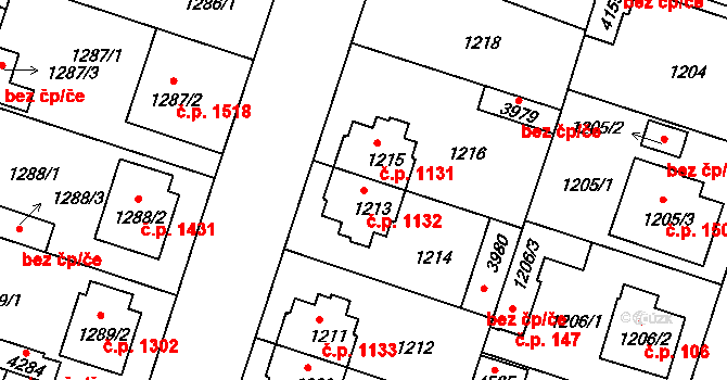 Čelákovice 1132 na parcele st. 1213 v KÚ Čelákovice, Katastrální mapa