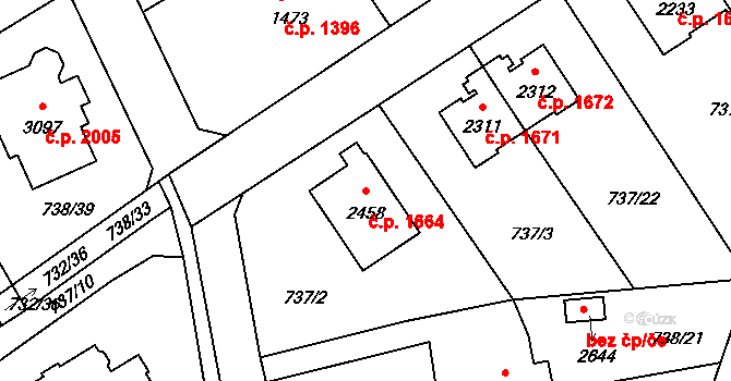 Říčany 1664 na parcele st. 2458 v KÚ Říčany u Prahy, Katastrální mapa