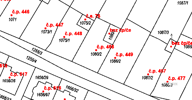 Hrušovany u Brna 468 na parcele st. 1080/2 v KÚ Hrušovany u Brna, Katastrální mapa