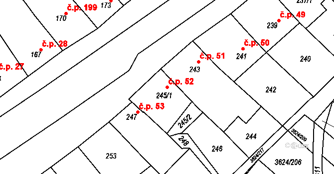 Zarazice 52, Veselí nad Moravou na parcele st. 245/1 v KÚ Zarazice, Katastrální mapa
