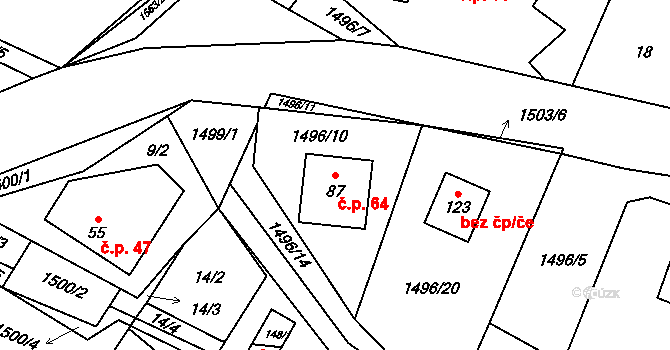 Vílanec 64 na parcele st. 87 v KÚ Vílanec, Katastrální mapa