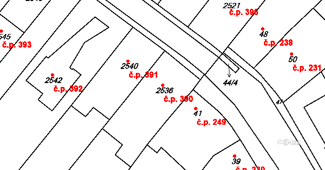 Rousínov 390 na parcele st. 2536 v KÚ Rousínov u Vyškova, Katastrální mapa
