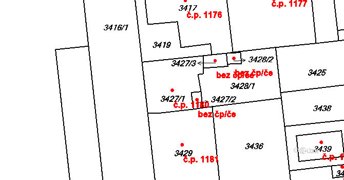 Pod Bezručovým vrchem 1180, Krnov na parcele st. 3427/1 v KÚ Krnov-Horní Předměstí, Katastrální mapa