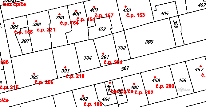 Švermov 204, Kladno na parcele st. 391 v KÚ Motyčín, Katastrální mapa