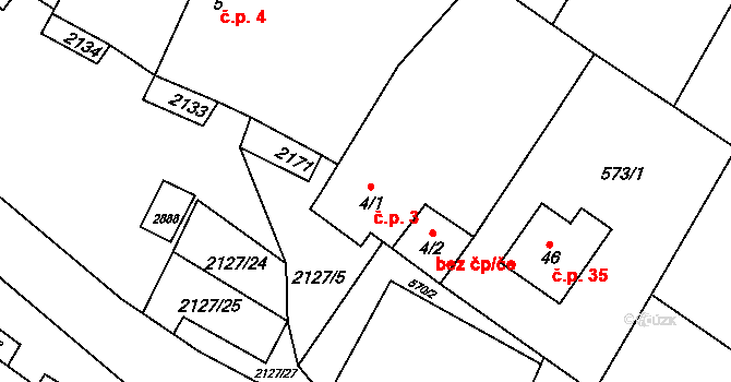 Dančovice 3, Dešná na parcele st. 4/1 v KÚ Dančovice, Katastrální mapa