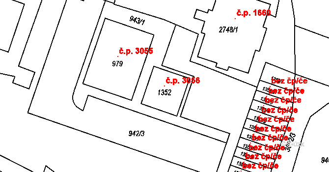 Rožnov pod Radhoštěm 3056 na parcele st. 1352 v KÚ Rožnov pod Radhoštěm, Katastrální mapa