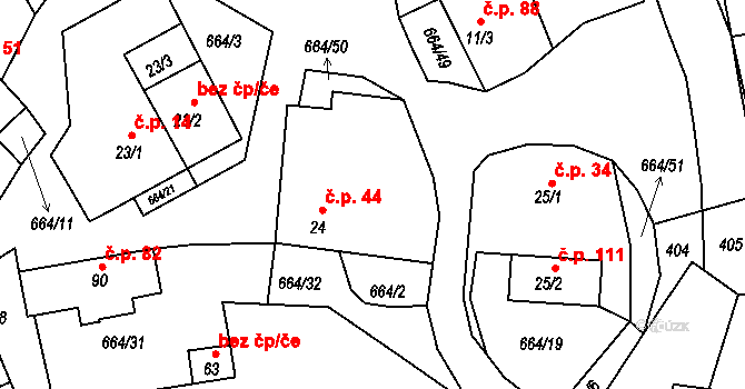 Staňkov 44 na parcele st. 24 v KÚ Staňkov, Katastrální mapa