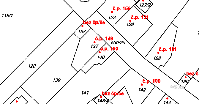 Srby 150, Tuchlovice na parcele st. 140 v KÚ Srby u Tuchlovic, Katastrální mapa