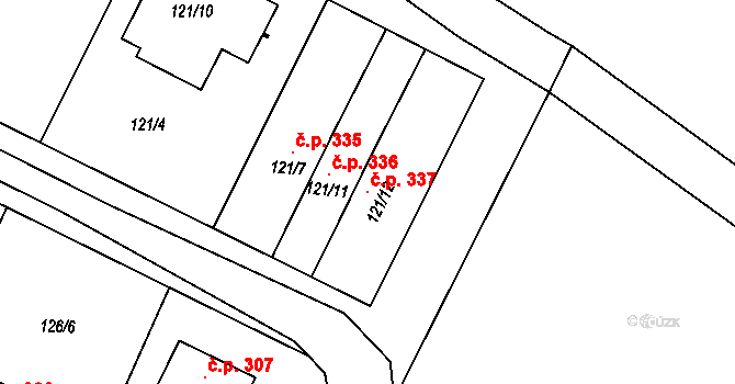 Strupčice 337 na parcele st. 121/12 v KÚ Strupčice, Katastrální mapa
