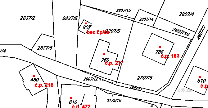 Horní Rokytnice 217, Rokytnice nad Jizerou na parcele st. 760 v KÚ Horní Rokytnice nad Jizerou, Katastrální mapa