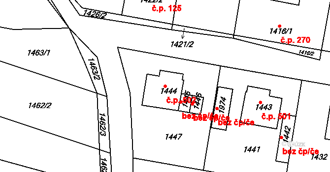 Dobrovice 502 na parcele st. 1444 v KÚ Dobrovice, Katastrální mapa