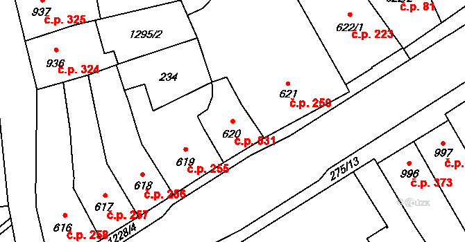 Horní Předměstí 531, Polička na parcele st. 620 v KÚ Polička, Katastrální mapa