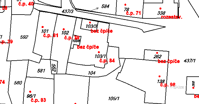 Žalkovice 84 na parcele st. 103/1 v KÚ Žalkovice, Katastrální mapa