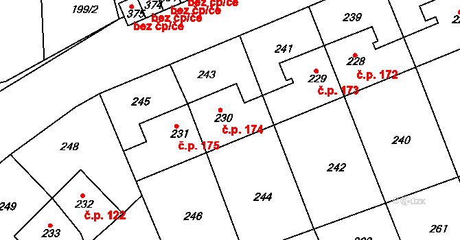 Nový Jáchymov 174 na parcele st. 230 v KÚ Nový Jáchymov, Katastrální mapa