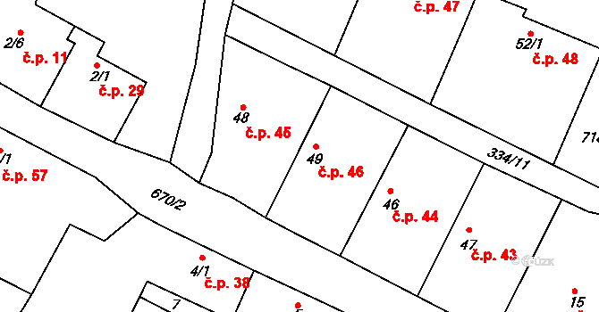 Příčovy 46 na parcele st. 49 v KÚ Příčovy, Katastrální mapa