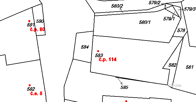 Tochovice 114 na parcele st. 583 v KÚ Tochovice, Katastrální mapa