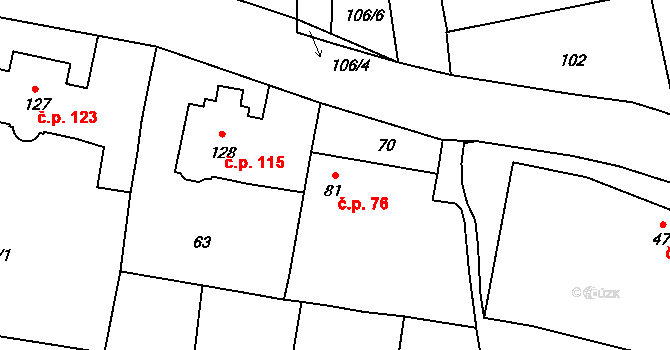 Ševětín 76 na parcele st. 81 v KÚ Ševětín, Katastrální mapa