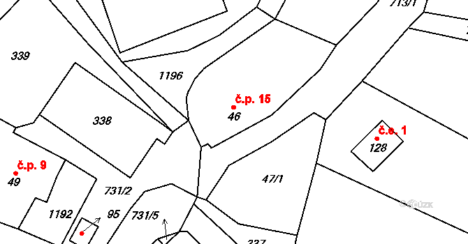 Křelina 15, Bukvice na parcele st. 46 v KÚ Bukvice, Katastrální mapa