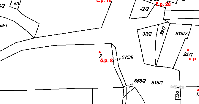 Březno 8, Velemín na parcele st. 7 v KÚ Březno, Katastrální mapa