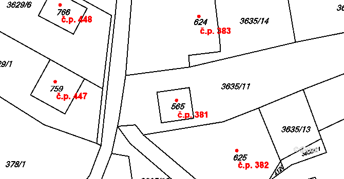 Liptál 381 na parcele st. 565 v KÚ Liptál, Katastrální mapa