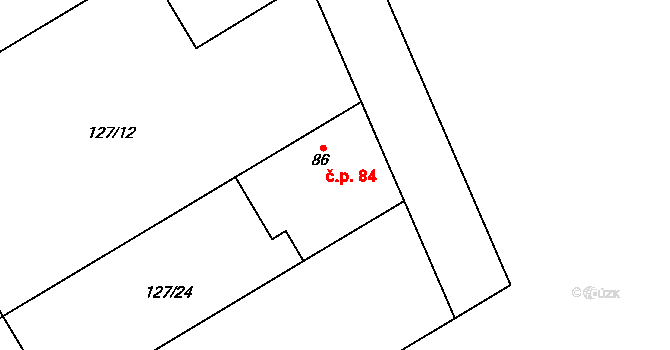 Červeněves 84, Smidary na parcele st. 86 v KÚ Červeněves, Katastrální mapa