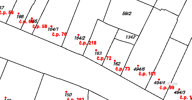 Valdické Předměstí 72, Jičín na parcele st. 163 v KÚ Jičín, Katastrální mapa