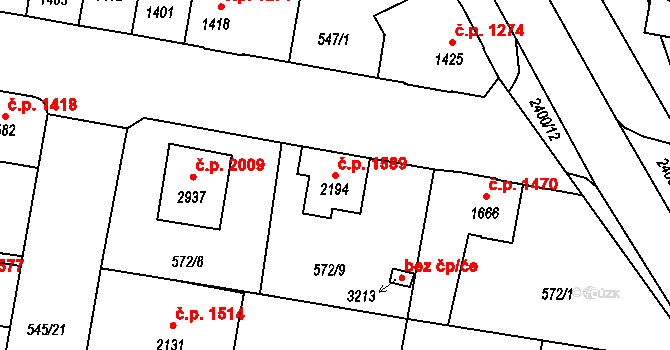 Hořice 1589 na parcele st. 2194 v KÚ Hořice v Podkrkonoší, Katastrální mapa