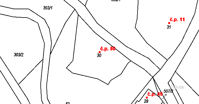 Hřídelec 50, Lázně Bělohrad na parcele st. 30 v KÚ Hřídelec, Katastrální mapa