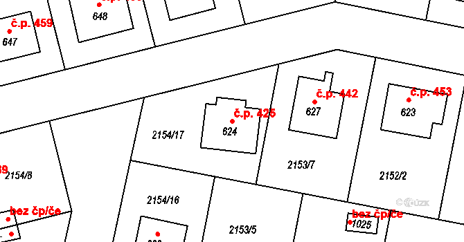 Zliv 425 na parcele st. 624 v KÚ Zliv u Českých Budějovic, Katastrální mapa