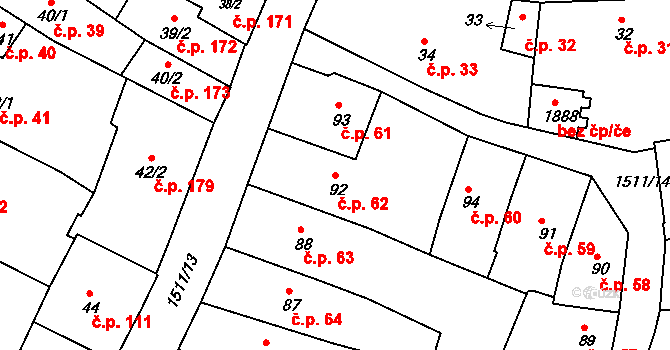 Prachatice I 62, Prachatice na parcele st. 92 v KÚ Prachatice, Katastrální mapa