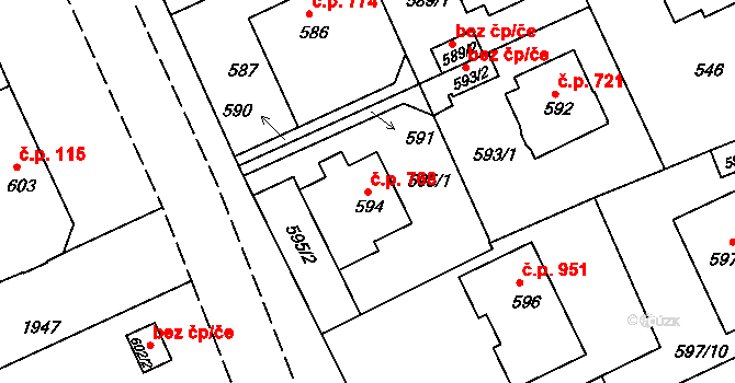 Klíše 768, Ústí nad Labem na parcele st. 594 v KÚ Klíše, Katastrální mapa