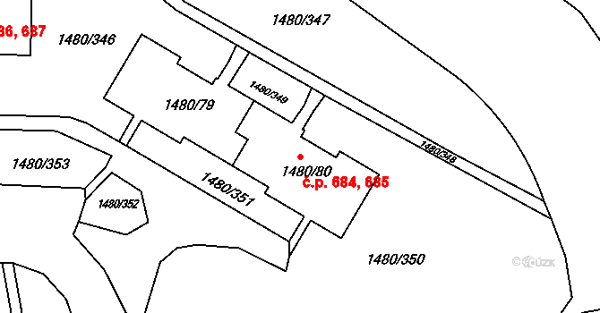 Krásné Březno 684,685, Ústí nad Labem na parcele st. 1480/80 v KÚ Krásné Březno, Katastrální mapa