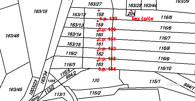 Krasíkov 133 na parcele st. 162 v KÚ Krasíkov, Katastrální mapa