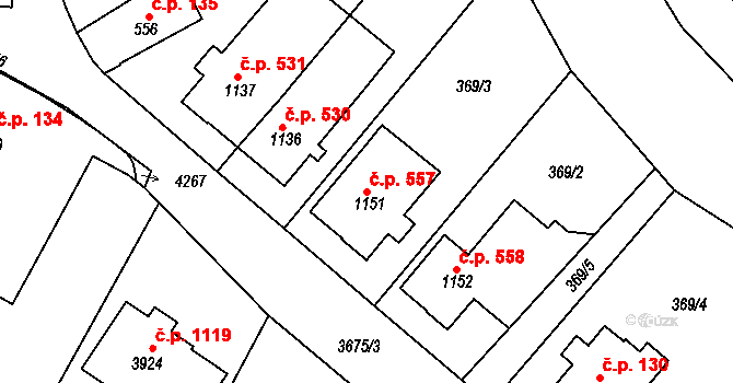 Žichlínské Předměstí 557, Lanškroun na parcele st. 1151 v KÚ Lanškroun, Katastrální mapa