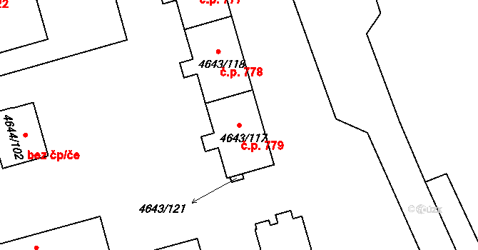 Litomyšlské Předměstí 779, Vysoké Mýto na parcele st. 4643/117 v KÚ Vysoké Mýto, Katastrální mapa