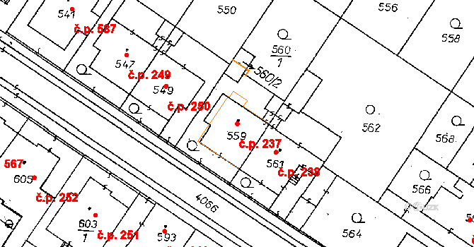 Poděbrady II 237, Poděbrady na parcele st. 559 v KÚ Poděbrady, Katastrální mapa