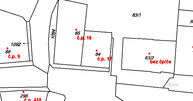 Bohosudov 17, Krupka na parcele st. 64 v KÚ Bohosudov, Katastrální mapa