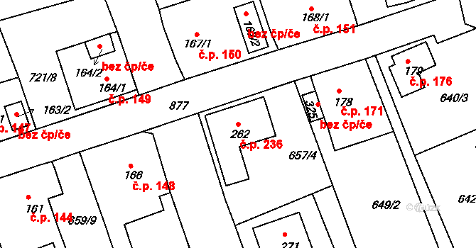 Unčín 236, Krupka na parcele st. 262 v KÚ Unčín u Krupky, Katastrální mapa