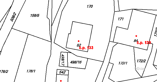 Sebranice 133 na parcele st. 82 v KÚ Sebranice u Litomyšle, Katastrální mapa