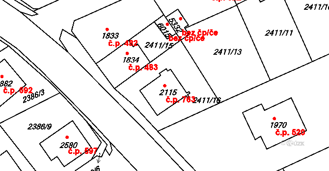 Chrudim II 763, Chrudim na parcele st. 2115 v KÚ Chrudim, Katastrální mapa