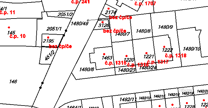 Předměstí 1315, Svitavy na parcele st. 1463 v KÚ Svitavy-předměstí, Katastrální mapa