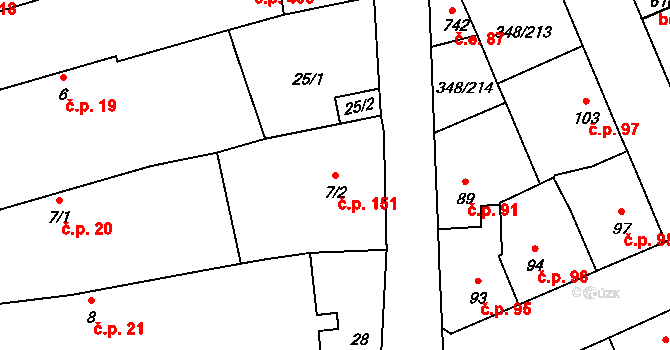 Černčice 151 na parcele st. 7/2 v KÚ Černčice u Loun, Katastrální mapa