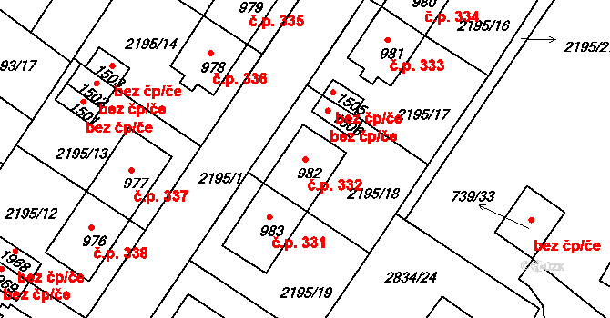 Malá Strana 332, Týn nad Vltavou na parcele st. 982 v KÚ Týn nad Vltavou, Katastrální mapa