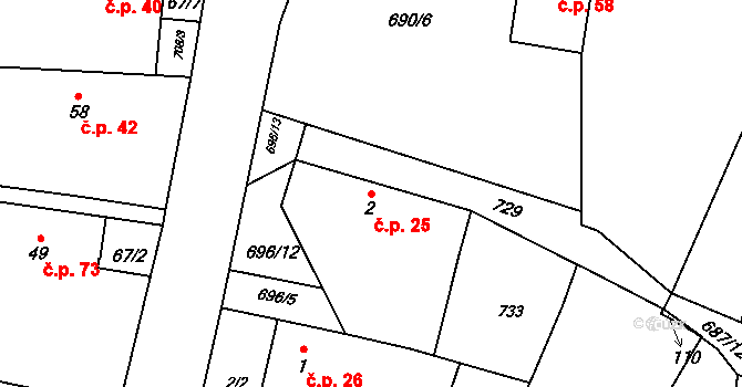 Skrýšov 25, Pelhřimov na parcele st. 2 v KÚ Skrýšov u Pelhřimova, Katastrální mapa
