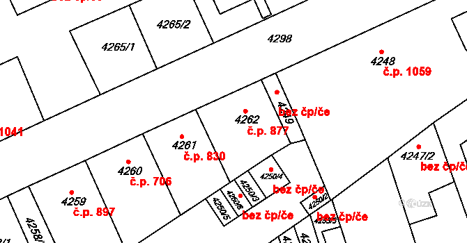 Teplice 877 na parcele st. 4262 v KÚ Teplice, Katastrální mapa