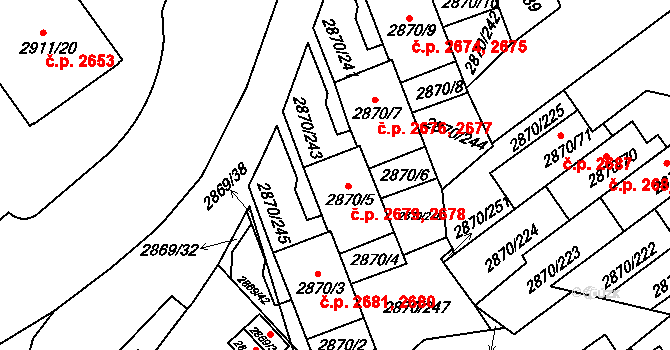 Teplice 2678,2679 na parcele st. 2870/5 v KÚ Teplice, Katastrální mapa