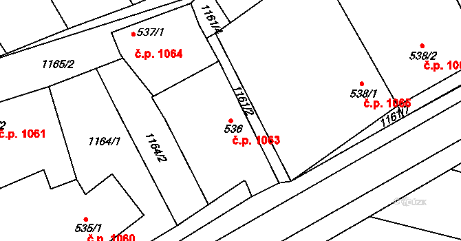 Nový Bydžov 1063 na parcele st. 536 v KÚ Nový Bydžov, Katastrální mapa