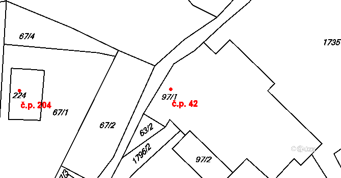 Kocléřov 42, Vítězná na parcele st. 97/1 v KÚ Kocléřov, Katastrální mapa