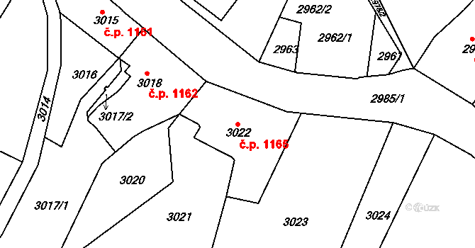 Frýdek 1165, Frýdek-Místek na parcele st. 3022 v KÚ Frýdek, Katastrální mapa