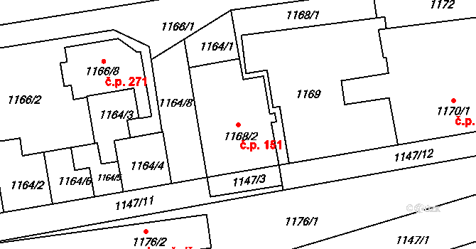 Frýdlant 151, Frýdlant nad Ostravicí na parcele st. 1168/2 v KÚ Frýdlant nad Ostravicí, Katastrální mapa